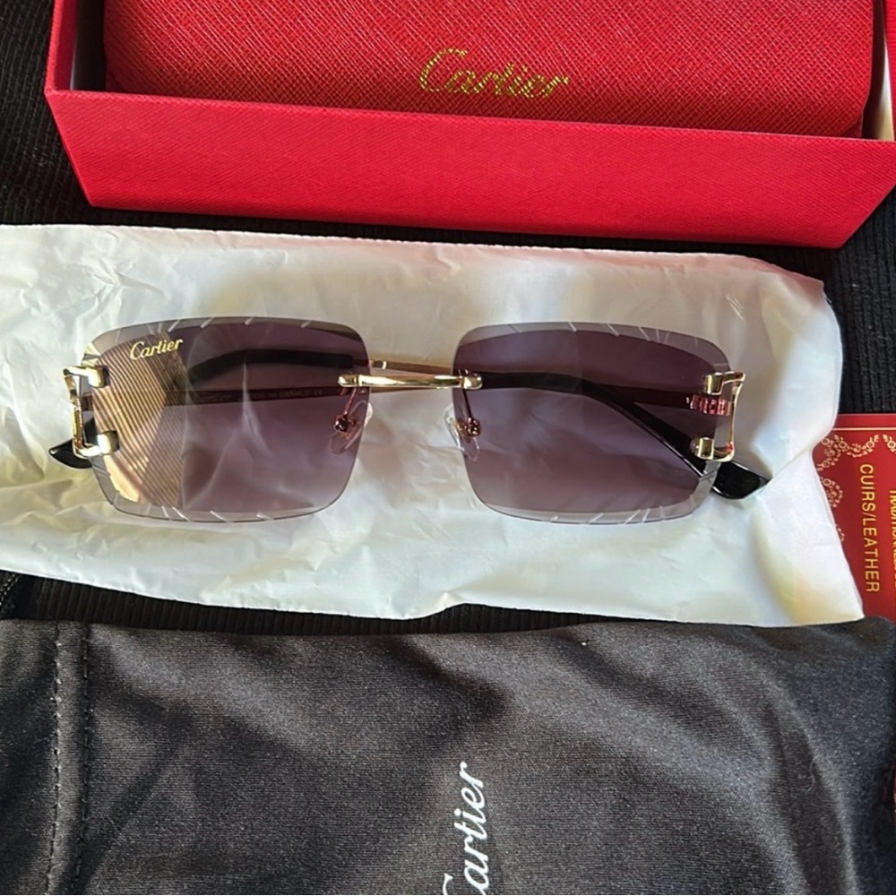 Cartier Men's Sunglasses with Purple Lenses and Gold Accents